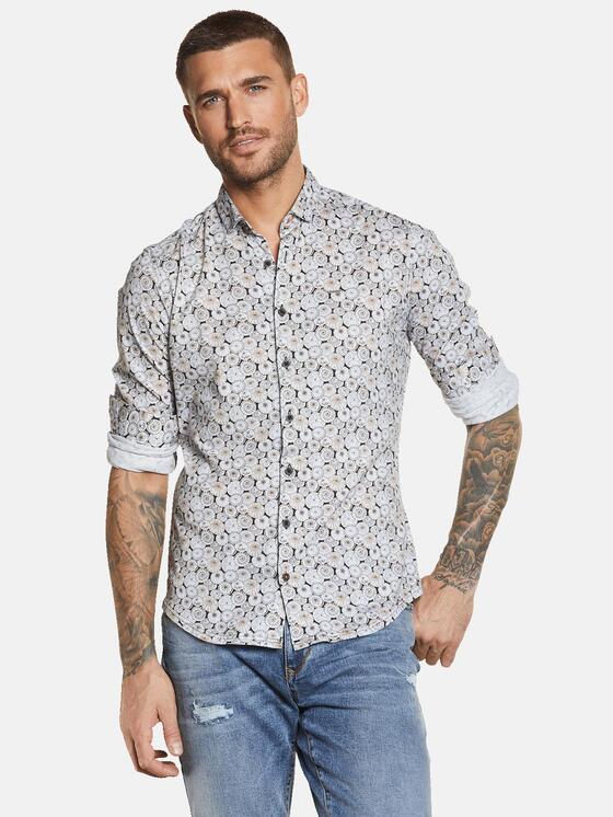 emilio adani Herren Langarm-Hemd gemustert in Braunbeige emilio adani Herren Langarm-Hemd gemustert in Braunbeige