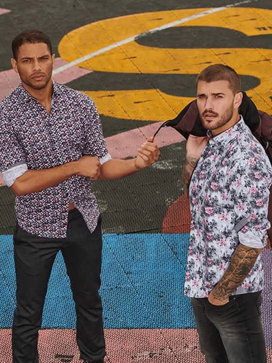 emilio adani Herren Langarm-Hemd mit floralem Print in Weinrot emilio adani Herren Langarm-Hemd mit floralem Print in Weinrot