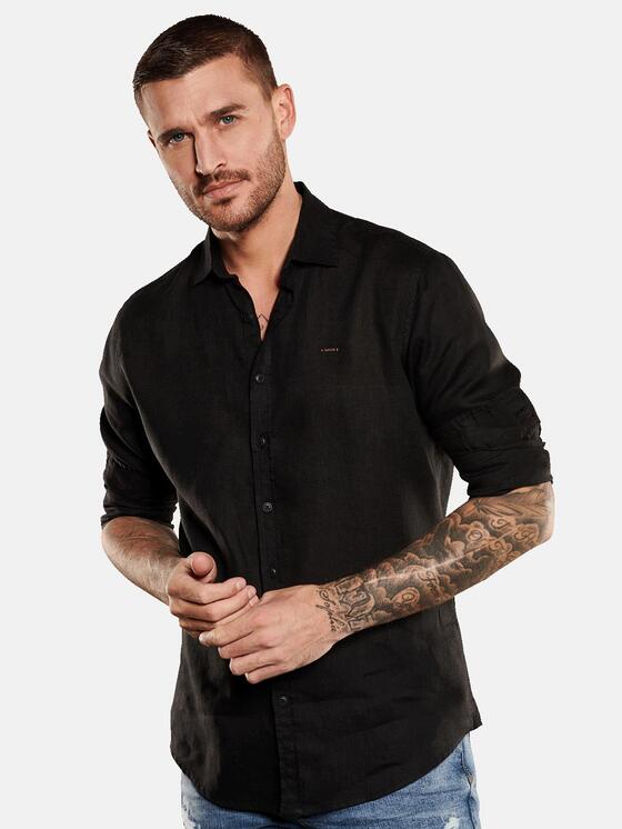 emilio adani Herren Langarm-Hemd aus Leinen in Schwarz emilio adani Herren Langarm-Hemd aus Leinen in Schwarz