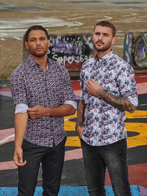 emilio adani Herren Langarm-Hemd mit floralem Print in Weinrot emilio adani Herren Langarm-Hemd mit floralem Print in Weinrot