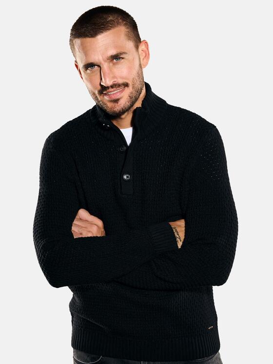 emilio adani Herren Pullover Polokragen in Schwarz emilio adani Herren Pullover Polokragen in Schwarz