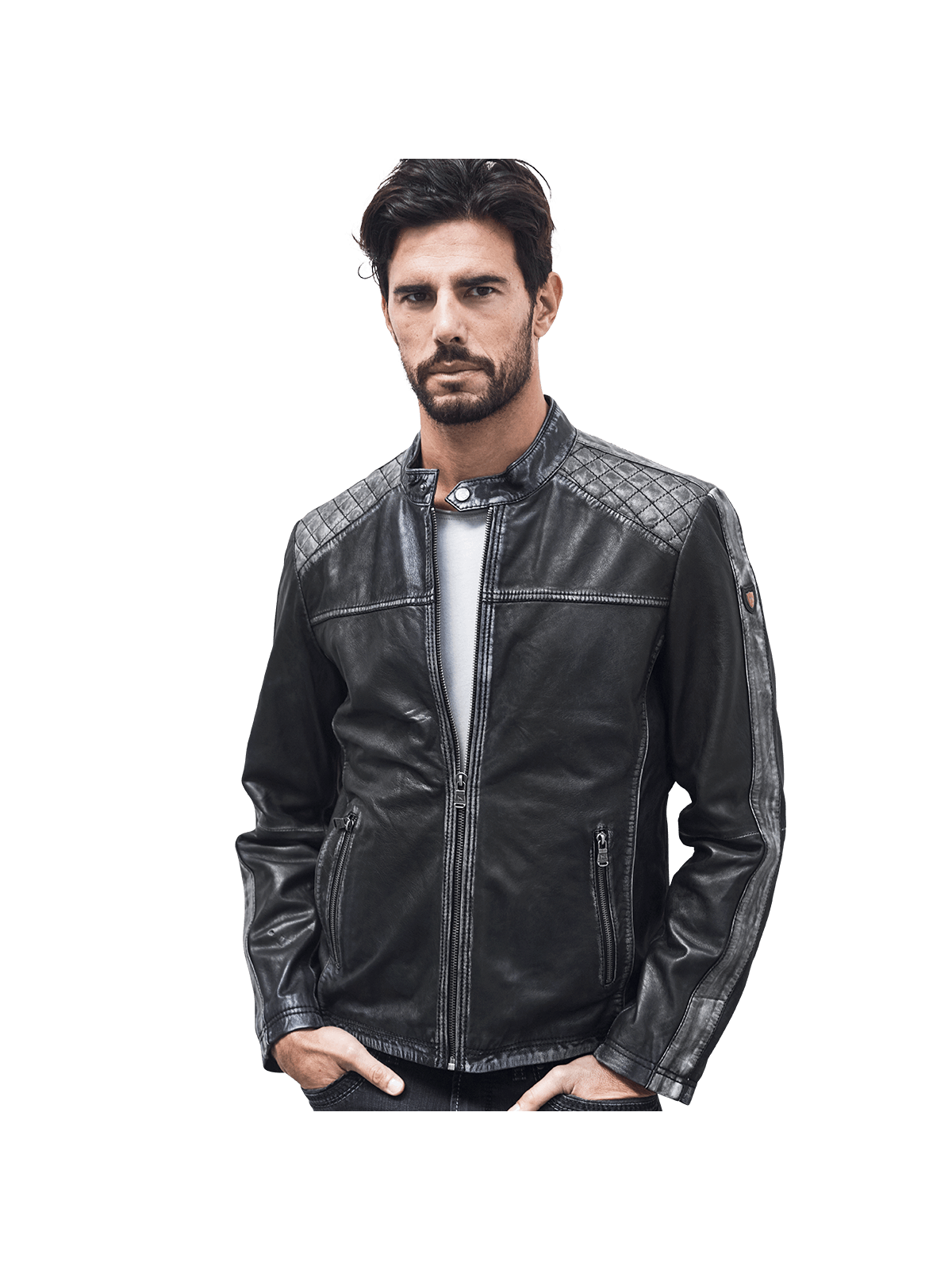 Herren Lederjacke Im Bikerstyle In Anthrazit Kaufen