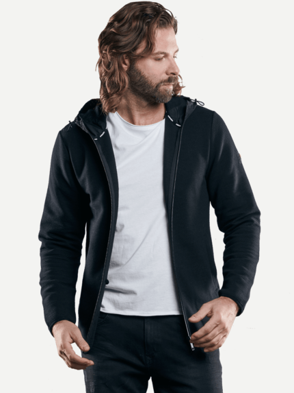 emilio adani Herren sportive Sweatjacke in enger Passform in Schwarz 28825