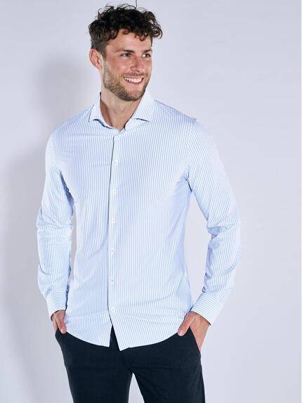 emilio adani Herren Langarm-Hemd gestreift Mittelblau 39362