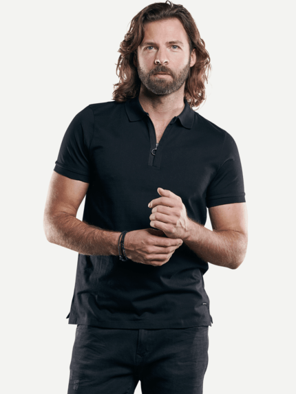 emilio adani Herren Poloshirt mit Zipper-Kragen in Schwarz 28973