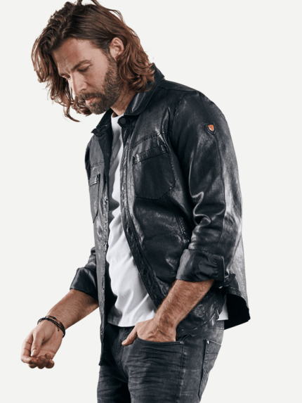 emilio adani Herren softes Lederhemd in Schwarz 29142