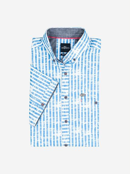 engbers Herren Kurzarm-Hemd gestreift Blau 37144