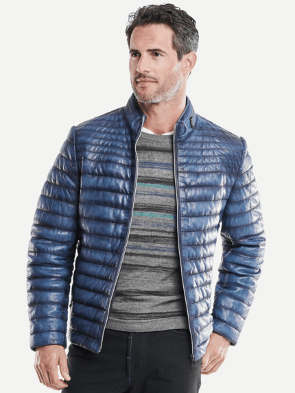 engbers Herren modische Stepp-Lederjacke in Blau 26717