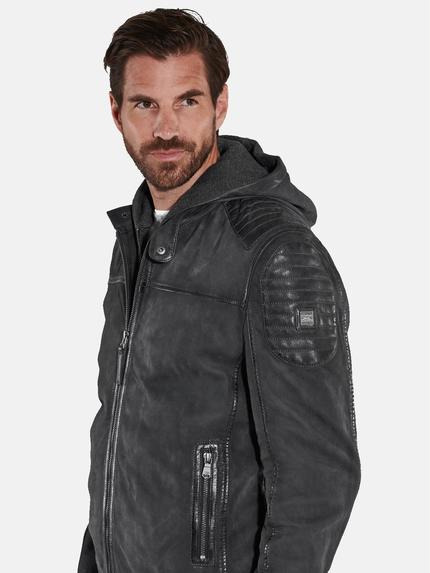 engbers Herren Lederjacke mit abnehmbarer Kapuze Blau 35446