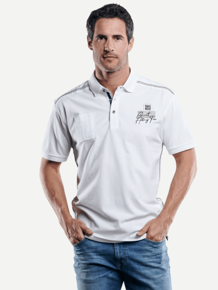 engbers Herren Stylisches Poloshirt mit Applikation in Weiß 29216