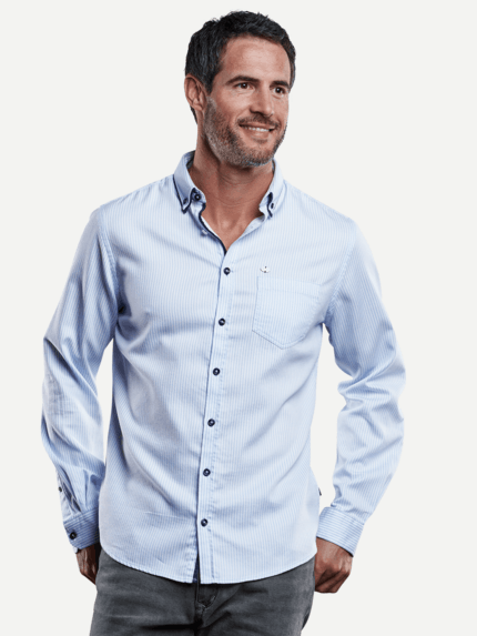 engbers Herren Edel glänzendes Langarmhemd in Blau 28935