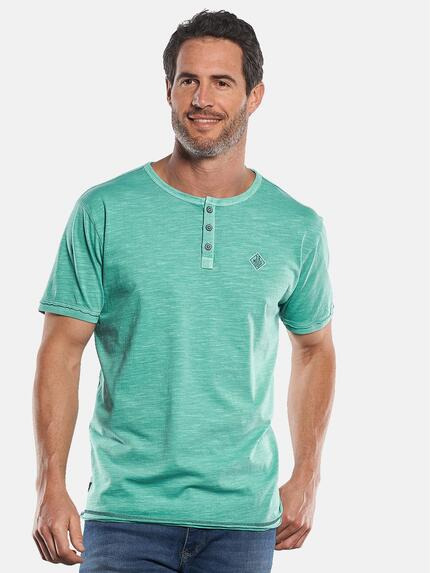 Herren T-Shirt Mit Seitlicher Knopfleiste – Streetwear, 100% Baumwolle, Regular Fit, Mit Print