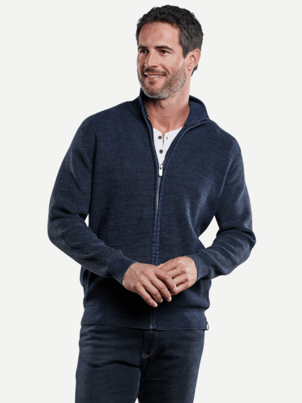 engbers Herren leicht moulinierte Strickjacke in Blau 28921
