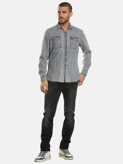 emilio adani Herren Langarm-Hemd aus Denim Grau 34467