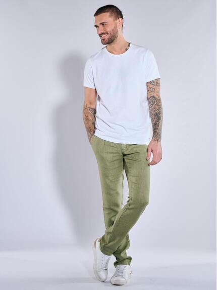 emilio adani Herren Chino aus Leinen Grün 37059