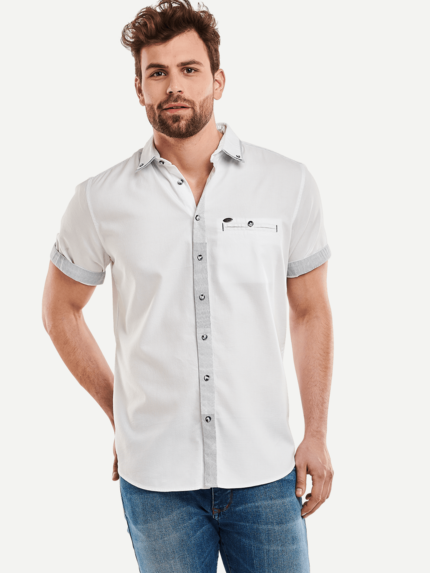 engbers Herren Hemd mit Kontrastbesatz in Weiß 27092