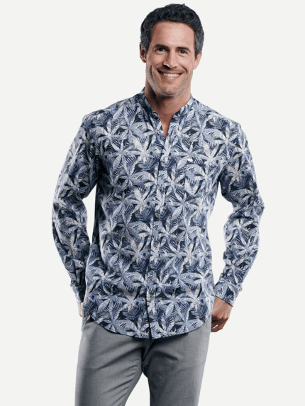 engbers Herren Strukturiertes Palmenhemd in Blau 29470