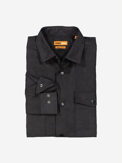 emilio adani Herren Overshirt in Suedeoptik uni Schwarz 37281