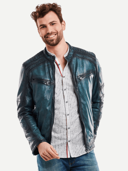 engbers Herren Lederjacke kurz in Türkis 27039