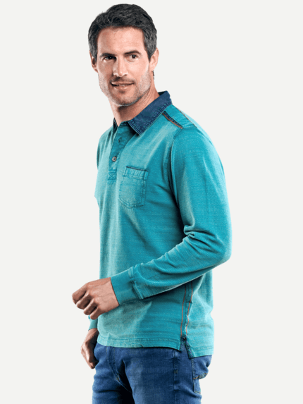 engbers Herren Poloshirt langarm in Türkis 29233