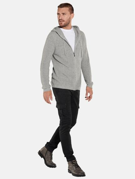 emilio adani Herren Strickjacke mit Kapuze Grau 35706