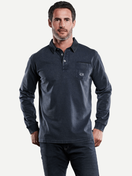 engbers Herren Poloshirt langarm in Blau 28914