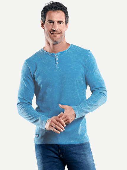 engbers Herren Henley Shirt mit Waffelstruktur in Türkis 29215
