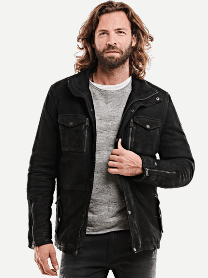 emilio adani Herren Lederjacke in Schwarz 26543