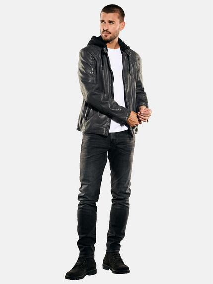 emilio adani Herren Lederjacke slim fit Grau 35204