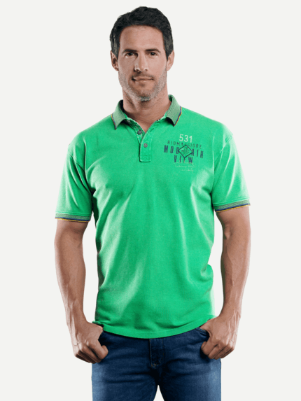 engbers Herren Poloshirt mit Konrasteffekten in Grün 29219