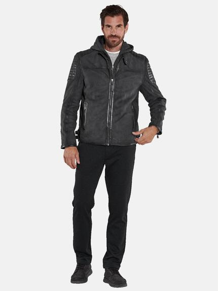 engbers Herren Lederjacke mit abnehmbarer Kapuze Blau 35446