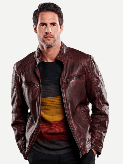 engbers Herren Lederjacke Bikerstil in Rot 28054