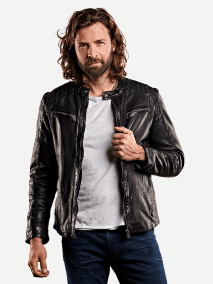emilio adani Herren Modische Biker Lederjacke in Blau 27953