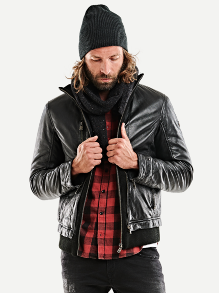 emilio adani Herren Lederjacke in Schwarz 26541