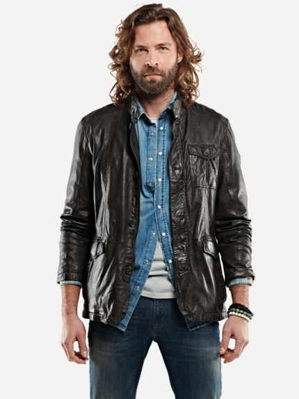 emilio adani Herren weiche Lammlederjacke in Grau 27089