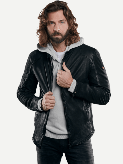 emilio adani Herren leichte Nubuk-Lederjacke in Schwarz 29140