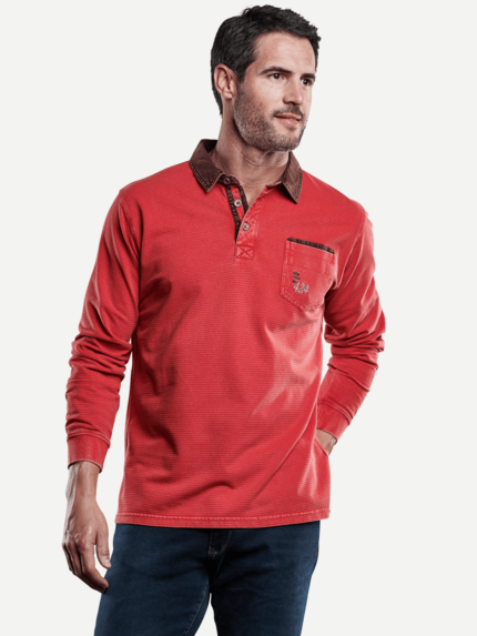 engbers Herren Poloshirt langarm in Rot 28913