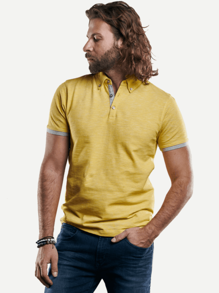emilio adani Herren Poloshirt mit modischem Button Down Kragen in Gelb 29248