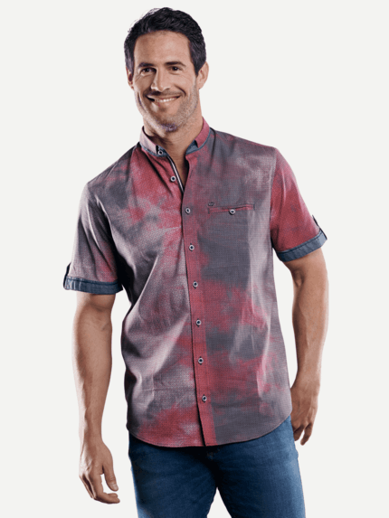 engbers Herren Hemd in moderner Batikoptik in Rot 29447