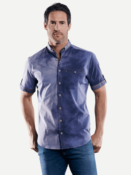 engbers Herren Hemd in moderner Batikoptik in Blau 29448