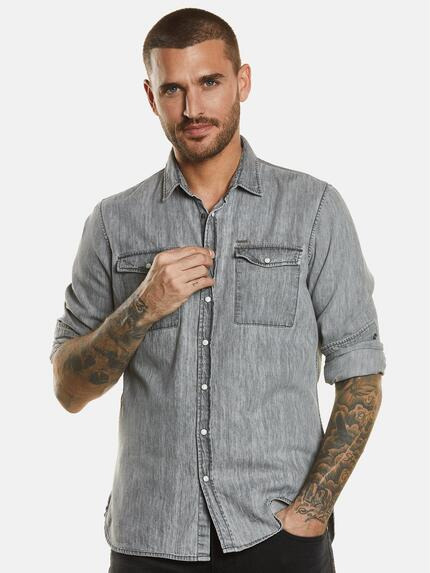 emilio adani Herren Langarm-Hemd aus Denim Grau 34467