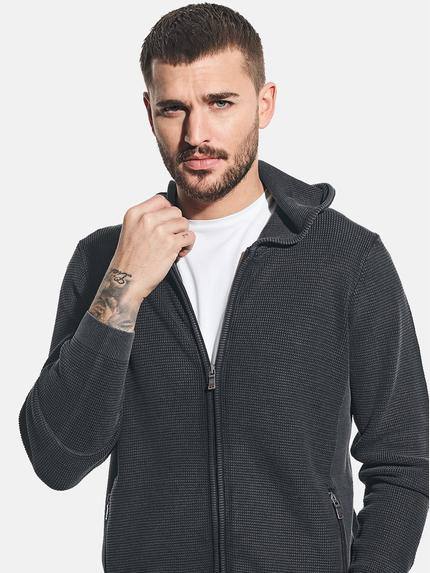 emilio adani Herren Strickcardigan mit Kapuze Schwarz 32072