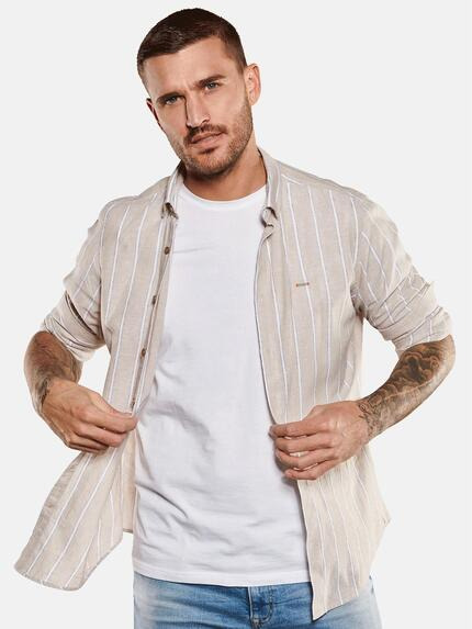 emilio adani Herren Langarm-Hemd mit Leinenanteil Beige 34969