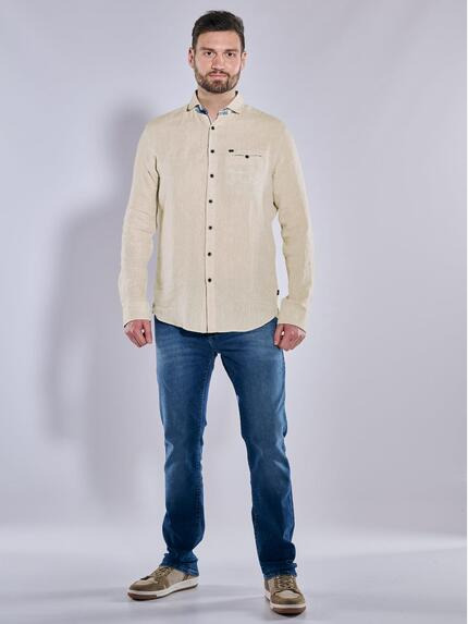 engbers Herren Langarm-Hemd aus Leinen Beige 36644