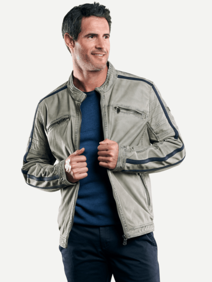 engbers Herren Bikerjacke mit Galonstreifen in Grau 29088