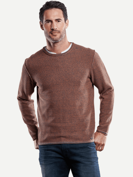 engbers Herren Rundhalspullover mit Rollkanten in Orange 28923