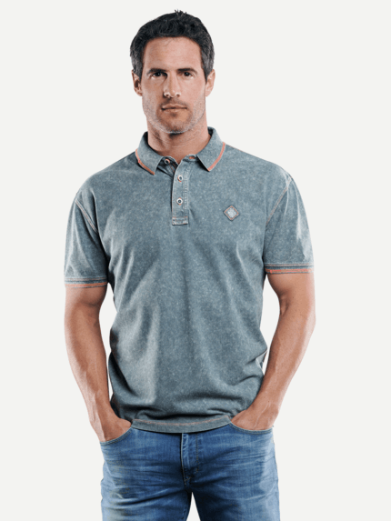 engbers Herren Sportives Poloshirt mit Neon-Details in Grau 29228