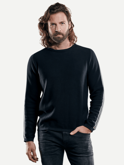 emilio adani Herren softer Pullover mit Kontraststreifen in Schwarz 29279