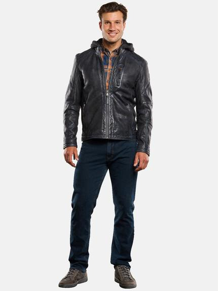 engbers Herren Lederjacke mit abnehmbarer Kapuze Grau 33550