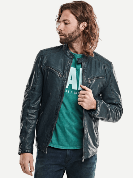 emilio adani Herren Lederjacke in Türkis 27146